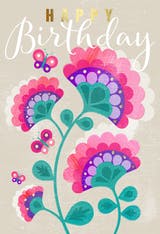 Retro Floral - Happy Birthday Card